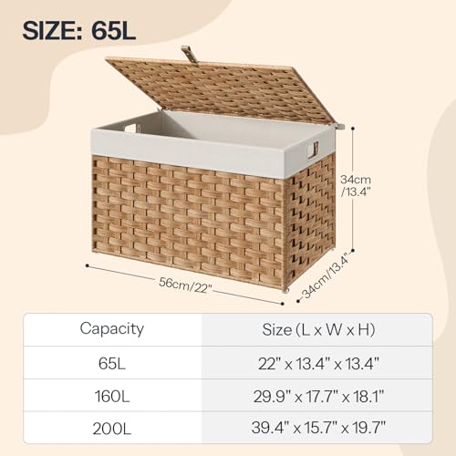 HOOBRO Storage Basket with Lid, 17.2 Gallon (65L) Wicker Basket, Handwoven Blanket Storage Basket with Handles, Metal Frame and Soft Lining, Foldable for Bedroom, Laundry Room, Natural NL265CW01 - color: Natural, size: 22"L x 13.4"W x 13.4"H