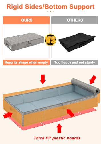 punemi 5 inches High Low Profile Under Bed Storage, Underbed Storage Containers With Sturdy Sidewalls & Bottom, Slim Under Couch Sofa Storage, Shallow Clothes Storage Bins, 2Pack, Grey - color: Grey-rigid-2pack, size: 5 inch