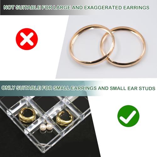 4 PCS Stackable 16 Grids Jewelry Organizer Tray, Clear Earring Display Stand Ring Storage Tray Plastic Drawer Organizer for Makeup, Accessories, Desk, Vanity