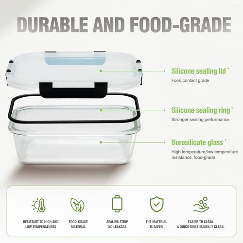 [10-Pack Glass Meal Prep Containers with Lids, Food Storage Containers with Snap Locking Lids, Airtight Lunch Containers, Microwave, Oven, Freezer and Dishwasher,Black - color: Black, size: 10-Pack-Black