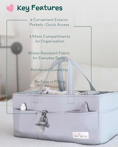 Lily Miles Diaper Caddy Organizer with 8 Pockets, Wipeable Baby Caddy Basket for Diapers and Wipes, Baby Registry Favorites, Nursery Tote Bag for Changing Table or Car (Heather Grey, Large) - color: Heather Grey, size: Large