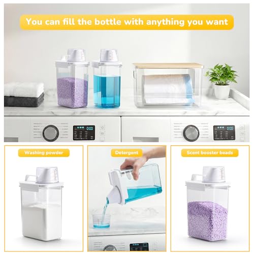 Trash Bag Dispenser Holder, 3-in-1 Laundry Detergent Dispenser Under Sink Organizer Box & Bamboo Lid, Clear Laundry Room Organization and Storage, Kitchen Garbage Bags Storage Container - color: 3-in-1