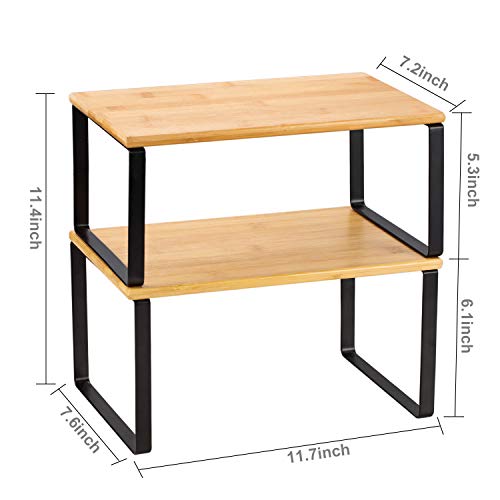 NEX Kitchen Cabinet and Counter Shelf Organizer, Stackable & Expandable, Black and Natural - color: Black + Natural Beige, size: 11.7''W