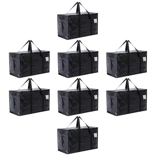 Moving Bags Heavy Duty Extra Large, Moving Boxes, Moving Supplies Essentials, Blue Storage Bins with Lids, Plastic Packing Totes, Storage Bags for Clothes with Handles & Zippers(Black, 8 Pack) - color: Black, size: 8 Pack