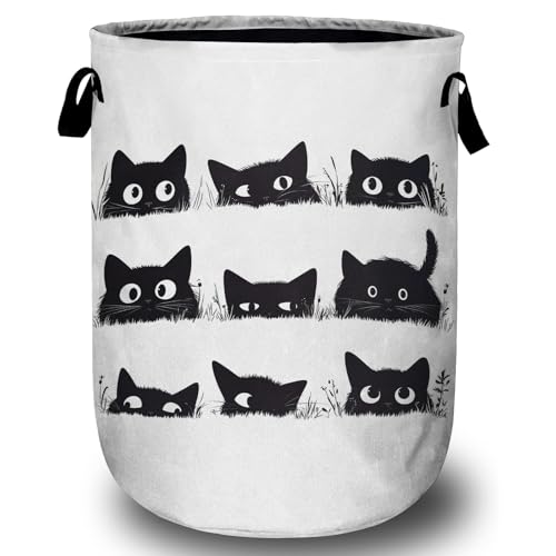 Cute Black Cat Laundry Basket, Laundry Hamper Collapsible Oxford Cloth with Handle Clothes Toy Storage Bin for Bathroom Laundry Room Bedroom 15.7 X 20 Inch - color: Cute Black Cat