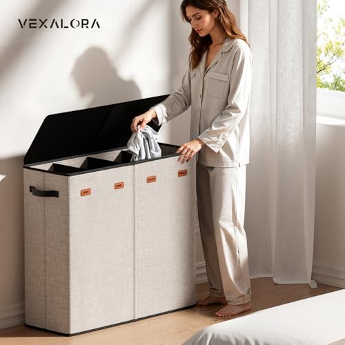 Laundry Hamper 4-Section with Lid, 185L Laundry Sorter with 4 Removable Bags + 1 Extra Large Bag, Switchable 3/4 Compartment, Laundry Basket Organizer for Bedroom, Laundry Room，Beige - color: Beige, size: 185L - 4 Section