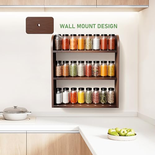 ROMGUAR CRAFT 3 Tier Bamboo Spice Rack, Countertop or Wall Mounting Wood Spice Jars Organizer Shelf for Kitche, Pantry (Brown) - color: Brown, size: 3 Tier