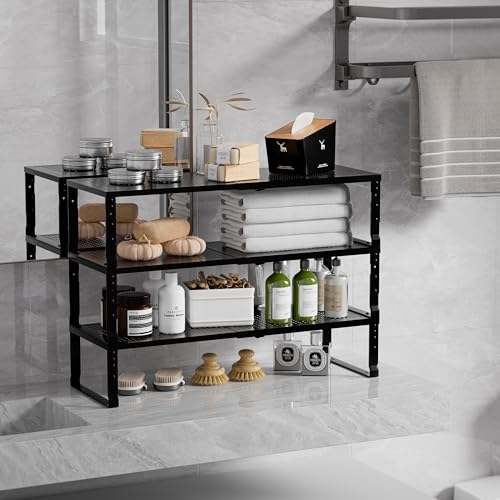 Expandable Spice Rack & Kitchen Cabinet Organizer - Stackable, Adjustable Shelves for Cabinets, Countertops, Cupboards & Pantries(1 Pack/Medium/Black) - color: 1 Pack/Black, size: Medium:7.8"D x 16.5"W x 6.2"H