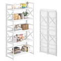 4NM 5 Tiers No Assembly Book Shelves, 51.2" H Folding Bookshelf Bookcase Open Industrial Foldable Shelves for Bedroom, Living Room, Home Office - All White - color: All White, size: XX 5-Tier