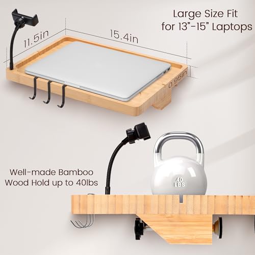 Bedside Shelf for Dorm Bed & Top Bunk, Bamboo Bed Side Table Tray with Cup Phone Holder & Hooks, Bedside Caddy, Clip on Nightstand Bedside Storage College Dorm Room Essentials (Bamboo) - color: Bamboo