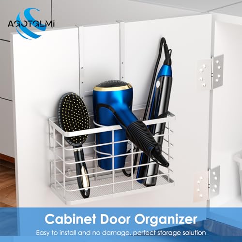 Agotglmi Hair Tool Organizer, Dryer Holder, 3 in 1 Blow Bathroom Organizer Wall Mounted/Cabinet Door for Flat Iron, Curling Straightener, Care & Styling Tools Storage Basket (White) - color: White