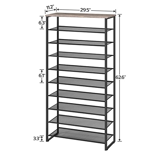 HOOBRO 10-Tier Shoe Rack for Entryway, 29.5" L Shoe Storage Organizer, Large Capacity Shoe Shelf for Closet, Front Door Entrance, Hallway, Holds 36-40 Pairs of Shoes, Greige and Black BG107XJ01 - color: Greige + Black, size: 10 Tiers (29.5"W)