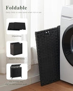 SETVSON Laundry Hamper with Lid 132 L, (35 Gallons) Clothes Hamper with Lid, Handwoven Rattan Laundry Hamper with Metal Heightened Feet, Laundry Hampers with 3 Removable Liner Bags for Laundry-Black - color: Black, size: 132 L - 35 gal