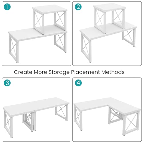 ELITEROO Wood Desktop Shelf, Freestanding Small Bookshelf Dorm Supplies Organizers, 2 Tier Independent Stackable Desk Stand, Adjustable Storage Organizer, Kitchen Counter Display Rack, White - color: White
