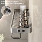 VOLPONE Stainless Steel Wall Mounted Bathroom Shelves - 2-Tier Floating Shelf with Removable Hooks (Brushed Nickel) - color: Brushed Nickel(rectangular)