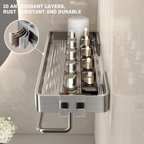VOLPONE Stainless Steel Wall Mounted Bathroom Shelves - 2-Tier Floating Shelf with Removable Hooks (Brushed Nickel) - color: Brushed Nickel(rectangular)