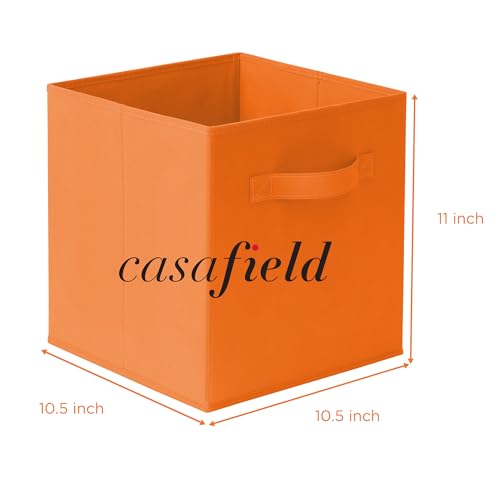 Casafield Set of 6 Collapsible Fabric Cube Storage Bins, Orange - 11" Foldable Cloth Baskets for Shelves, Cubby Organizers & More - color: Orange, size: 10.5" x 10.5" x 11"