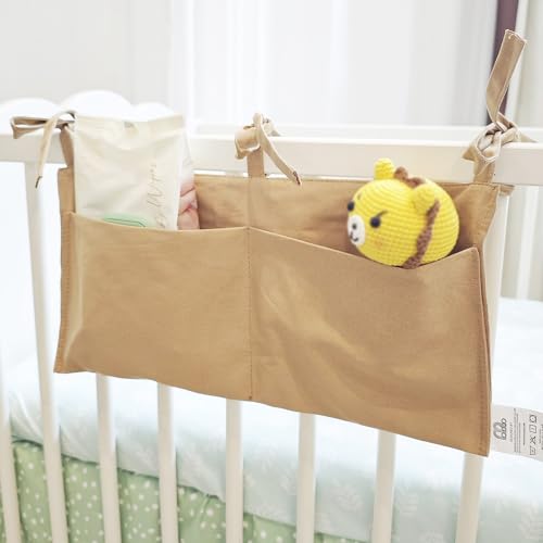 Baby Bedside Hanging Storage Bag - 2-Pocket Bedside Storage with High Capacity for Diapers & Essentials, Space-Saving Hanging Nursery Organizer 5 Colors Available (Khaki) - color: Khaki