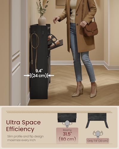 VASAGLE Shoe Storage Cabinet Organizer with 2 Flip Drawers, Freestanding Narrow Shoe Rack Cabinet for Entryway, Farmhouse Style, Fits 14 to 16 Pairs, Smoky Black UHSC203BJ01S - color: Smoky Black