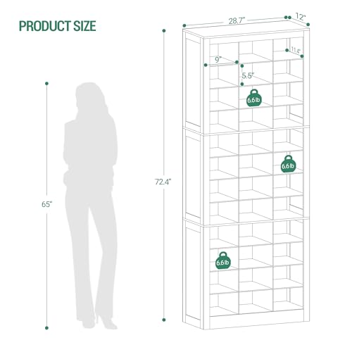 Hzuaneri Shoe Storage Cabinet, 36 Pairs Free Standing Closet Organizer, 8.8 inch Widened Cell Wood Shoe Organizer, 12 Tiers Vertical Space Saving Shoe Rack for Entryway, Cloakroom, Greige SR20705B - color: Greige, size: 36 Pairs