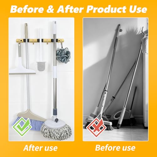 3 Racks and 4 Heavy Duty Hooks Mop and Broom Holder Wall Mount, Non-slip Organizer Storage Utility Tool Racks for Garage,Kitchen,Laundry Room,Garden. Gold - color: Gold