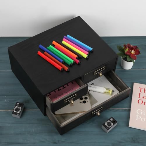 Wooden Storage Box Apothecary Drawers Vintage Wooden Box Wood Desktop Organizer Countertop Drawers Library Card Catalog Cabinet Apothecary Cabinet（BLACK 03） - color: BLACK03