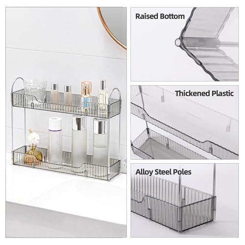 YCIA&DONE 2 Tiers Narrow Vanity Makeup Organizer, Bathroom Organizers Countertop Slim, Perfume Holder Skincare Storage Cosmetic Shelf Spice Rack, for Small Desktop Counter Space, Smoky Gray - color: Smoky Gray