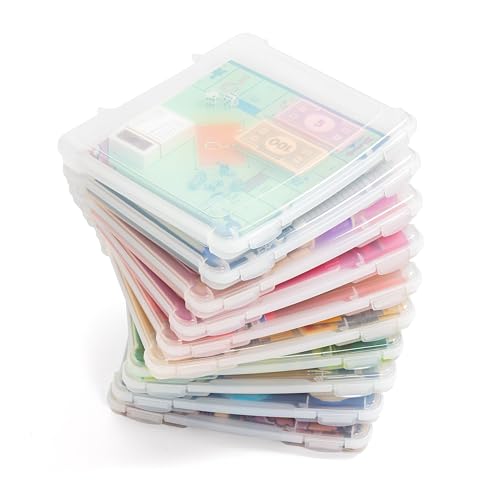 IRIS USA Board Game Storage Craft Organizer Box with Snap-Tight Latch Lid, 10-Pack Portable Plastic Case Bin for Puzzles, Magazines, Hobbies, Art Supplies, Fits 8.5" x 11" & A4 Papers, Slim, Clear - size: 10 Pack
