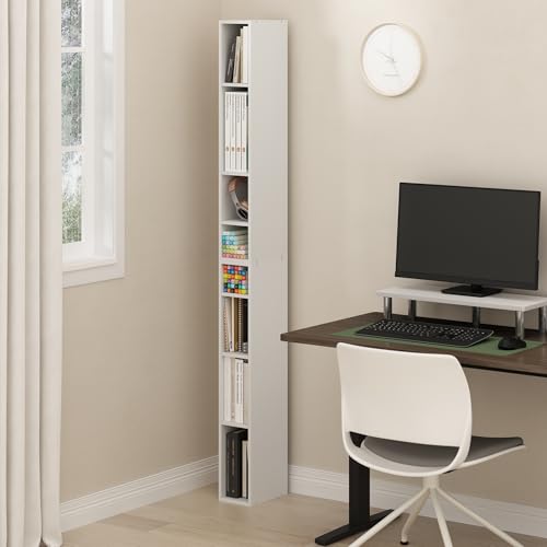 Furinno Fulda Book Shelf, 8-Tier Bookshelf, Bookcase with Space Saving Storage Shelf, 9.2 x 5.9 x 70.9, for Living Room, Bedroom, Home Office, for Living Room, Bedroom, Home Office, White - color: White, size: 8-Tier, 6-Inch Width