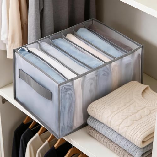 7 Grid Drawer Organizer Clothes Storage Box with Handle Large Capacity Fabric Dresser Organizer for Jeans Shirts Closet Use - color: 7 Grid Grey