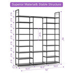 Kottwca Shoe Rack Organizer, Large Shoe Rack for Entryway Closet, Metal Shoe Shelf for Shoes and Boots, Big Non-Woven Fabric Shoe Storage Organizer with Hooks for Cloakroom, Black… - size: 3 Row 9 Tier-1