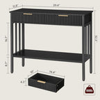 MAHANCRIS Console Table with 2 Drawers, Narrow Long Entry Table with Storage Shelf, 2-Tier Fluted Entryway Table with 2 Drawers, for Entryway, Living Room, Foyer, Hallway, Office, Black CTHB5101 - size: 11.8"D x 39.4"W x 32.3"H