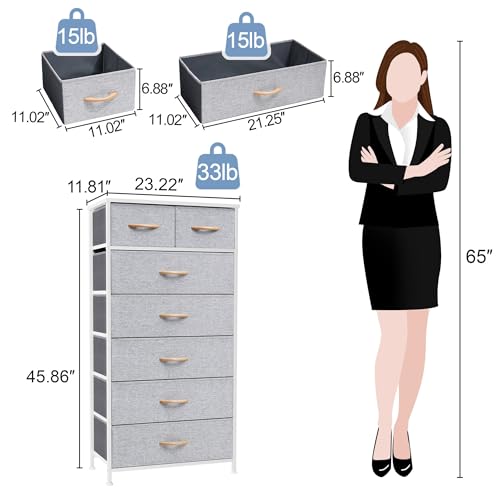 Crestlive Products Vertical Dresser Storage Tower - Sturdy Steel Frame, Wood Top, Easy Pull Fabric Bins, Wood Handles - Organizer Unit for Bedroom, Hallway, Entryway, Closets - 7 Drawers (Light Gray) - color: Light Gray, style: 7 Drawers