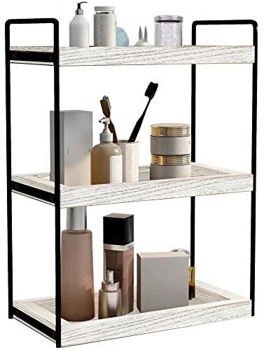 Dorhors 3 Tier Bathroom Counter Organizer,Countertop Bathroom Storage Shelf,Counter Tray and Vanity Organizer (Rustic White) - color: Rustic White