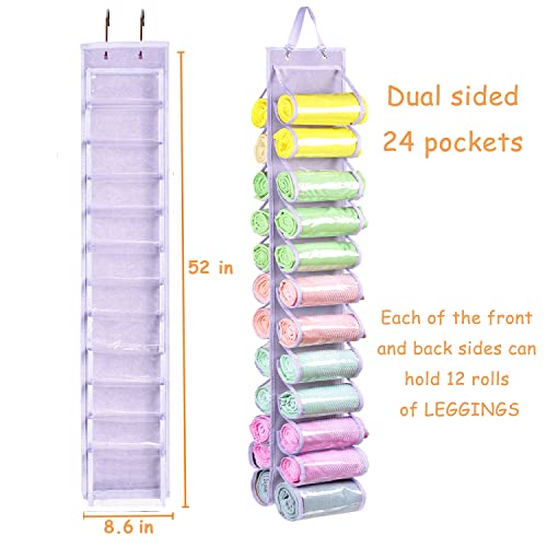 Legging Storage Bag Storage Hanger Can Holds 24 Leggings or Shirts Jeans Compartment Storage Hanger, Foldable Leggings Organizer Clothes Portable Closets Roll Holder (Light Purple) - color: Light Purple