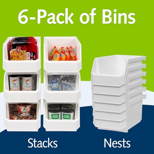 ReadySpace Large Plastic Containers for Organizing and Storage Bins for Closet, Kitchen, Office, or Pantry Organization, 14.75" x 8" x 7", 6-Pack, White, Large - color: White, size: Large, 6-Pack