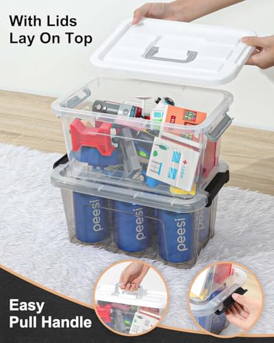 NUMIFUN Plastic Storage Bins with Lids 6 Pack Storage Organizer, 7 Quart Stackable Storage Bins with Buckle-Up Latches and Handle Storage totes easy for Home Office Pantry Organization, Clear Lids - color: Clear