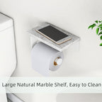 Gypie Toilet Paper Holder with Natural Marble Shelf, 304 Stainless Steel Screw Wall Mounted, Tissue Roll Paper Holder Dispenser for Bathroom Washroom White - color: White, size: 1 Roll