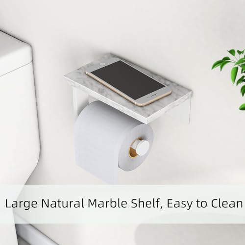 Gypie Toilet Paper Holder with Natural Marble Shelf, 304 Stainless Steel Screw Wall Mounted, Tissue Roll Paper Holder Dispenser for Bathroom Washroom White - color: White, size: 1 Roll