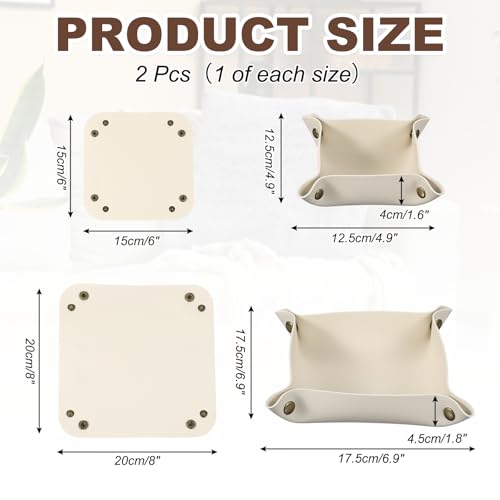 uxcell 2 Pcs Valet Tray for Women and Men, PU Leather Jewelry Tray Entryway Table Bedside Nightstand Catchall Storage Organizer for Jewelry Key Coin Watch Wallet(Square, Beige) - color: Beige