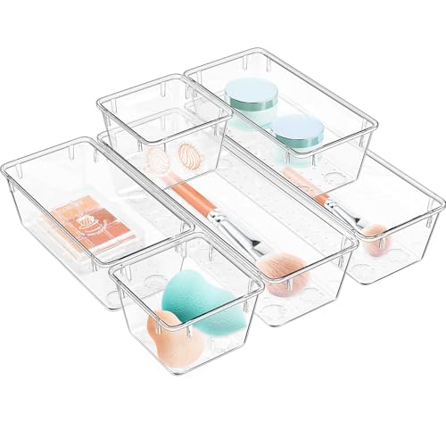 WOWBOX 6 Pack Clear Drawer Organizer Set, Acrylic Drawer Storage Trays, Storage Bins for Makeup, Cosmetics, Jewelries, Utensils, Gadgets, Office - color: Clear, size: 6 PCS