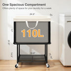 STO STO Rolling Laundry Hamper with Lockable Wheels, 29-Gallon (110L) Laundry Cart with Removable Canvas Bag, 2-Tier Clothes Basket Hamper with Shelf for Closet, Bedroom, Bathroom, Laundry Room