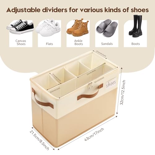 Varhomax Shoe Organizer Box 2 Pack for Closet,Small Fabric Shoe Storage Bin with Adjustable Dividers & Clear Cover, Saving Space Sneakers & Sandals Containers for Entryway, Cubby - color: Brown-Small 2 Pack