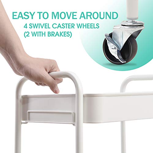 TOOLF 3-Tier Rolling Cart - Metal Utility Storage Organizer with Lockable Wheels, 33 lbs Per Shelf, Tool-Free 5-Min Assembly, for Kitchen Bathroom Office Nursery Craft Room, White - color: White, size: 3-Tier
