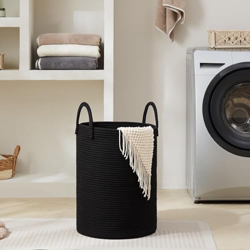Cotton Rope Laundry Hamper by YOUDENOVA, 58L - Woven Collapsible Laundry Basket - Clothes Storage Basket for Blankets, Laundry Room Organizing, Bedroom Storage, Clothes Hamper – Black - color: Black, size: 58L