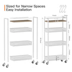 DGSNADGO Slim Rolling Storage Cart, 4-Tier Kitchen Cart on Wheels, Narrow Utility Cart with Handle and Wooden Tabletop for Small Space in Kitchen, Living Room, Bathroom, Laundry Room, Beige and White - color: Beige+white