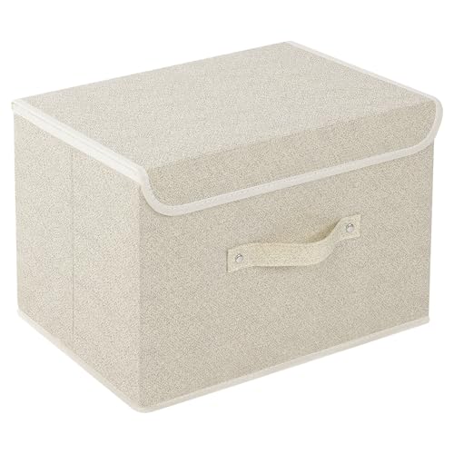 Storage Boxes, Collapsible Storage Bins with Lids, Cotton and linen cloth Storage Baskets with Handle, for Books, Closet, Bedroom, Home, 15x9.8x9.8 in, Grey and Beige - color: Beige/Gray, size: 15x9.8x9.8in(1-pack)