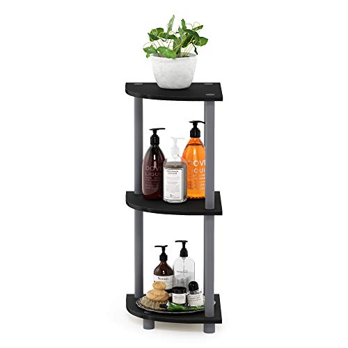 Furinno TURN-N-TUBE Corner Shelf, 3-Tier Corner Bookshelf, Display Storage Shelves with Open Shelves, for Organization and Storage, Living Room, Home Office, Garage, Black - color: Black/Grey, size: 3-Tier Round Tube