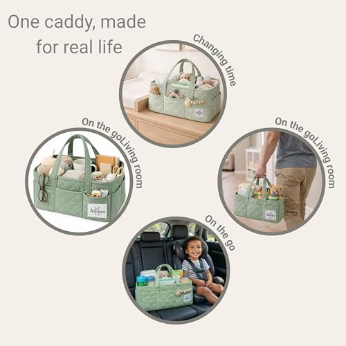 Adonia & Co Diaper Caddy Organizer – Nursery Storage Basket for Newborn Essentials Must Haves & Baby Must Haves – Portable, Machine Washable Baby Diaper Bag Organizer (Green) - color: Green