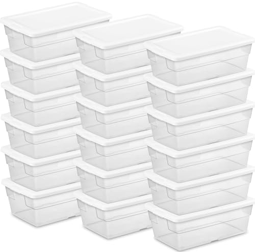 Sterilite 6 Quart Clear Storage Bins with Lids, 18-Pack Plastic Storage Containers, Clear Stackable Storage Bins Box for Closet, Garage, Classroom, Home Organization and Storage, Cloth Included - size: 6 Quart, style: 18 Pack